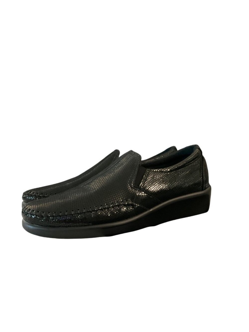 SAS Womens Dream Black Snake-Print Leather Slip-On Loafers Size 6.5M Comfort Sho